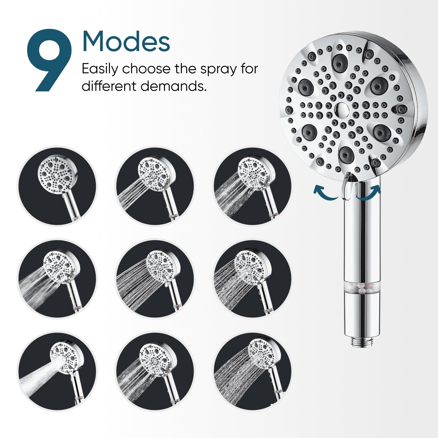 Luxe 9 Mode Showerhead Complete Shower Kit