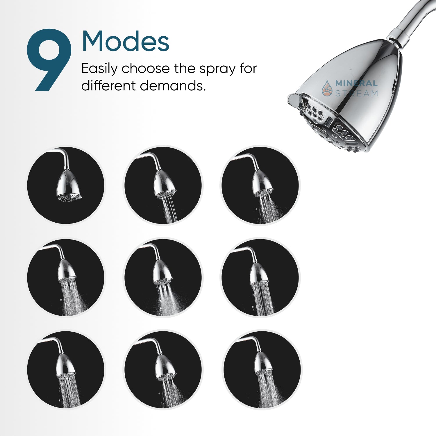 20 Stage Filtration Fixed Wall Shower Head  with 9 Spray Modes- Bell Shaped