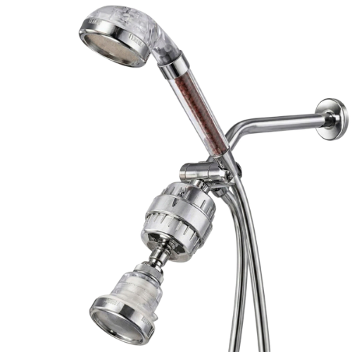DEUX POMMEAUX DE DOUCHE, DOUBLE FILTRATION
