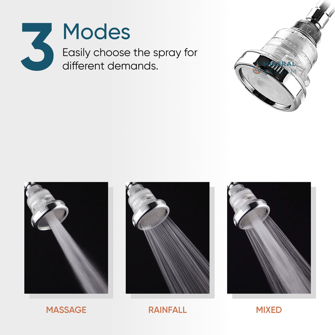 Pommeau de douche mural - filtration pierres ioniques